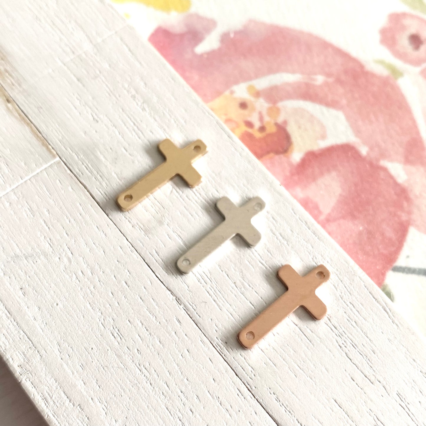 Sideways Cross Charm Link in Silver Gold and Rose Gold Filled