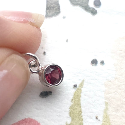 Garnet Charm with Sterling Silver Bezel January Birthstone 4mm Gemstone