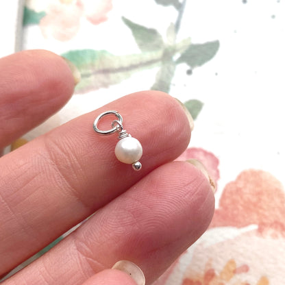 Freshwater Pearl Drop Sterling Silver White Dangle Charm 4mm