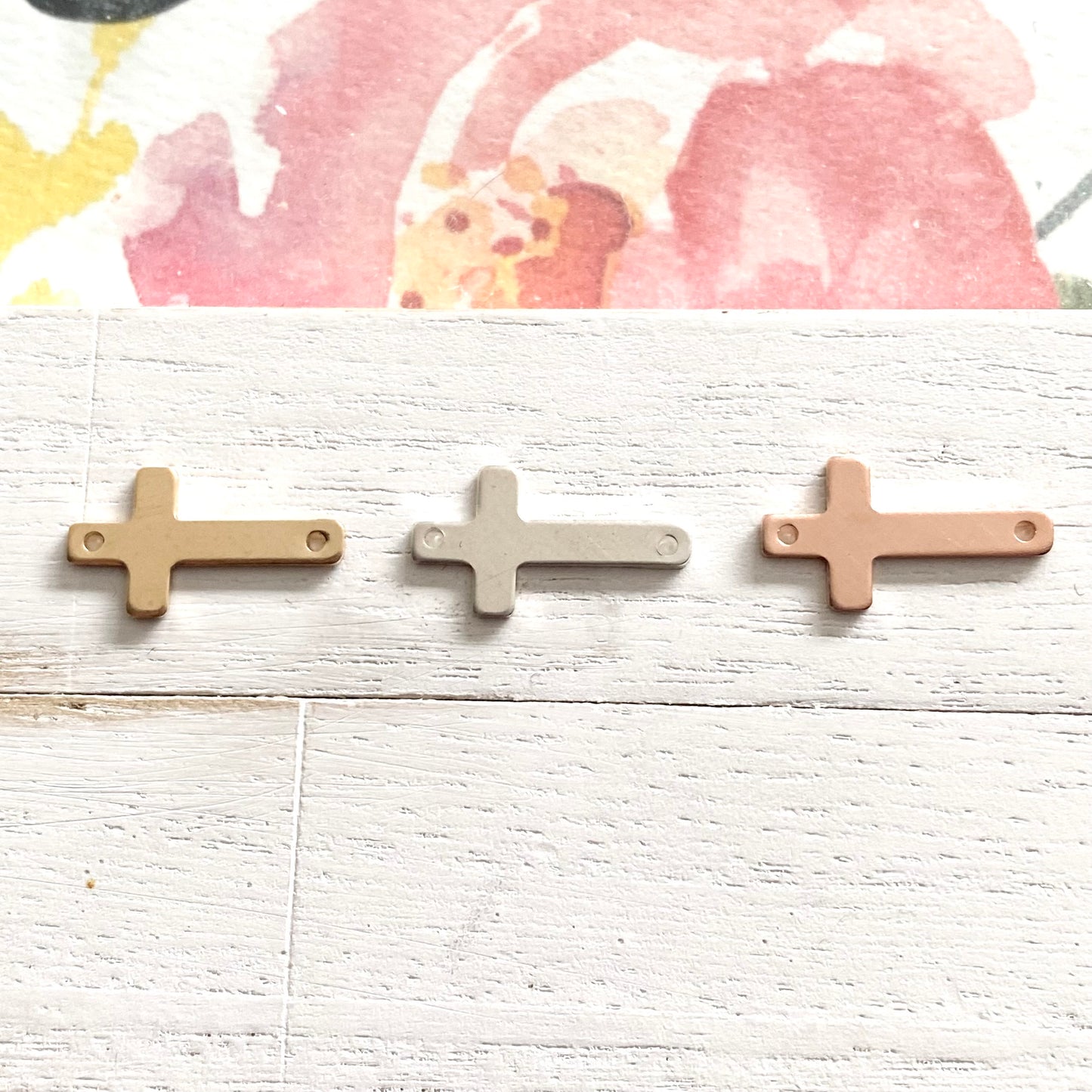 Sideways Cross Charm Link in Silver Gold and Rose Gold Filled