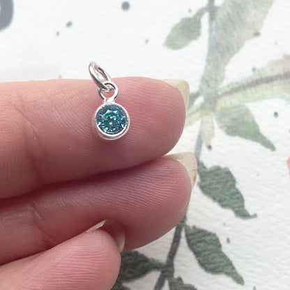 March Birthstone Charm 4mm Light Blue Aquamarine CZ Sterling Silver