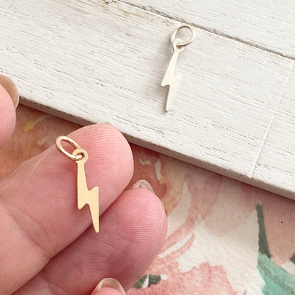 Tiny Lightning Bolt Charms Sterling Silver or Gold Filled