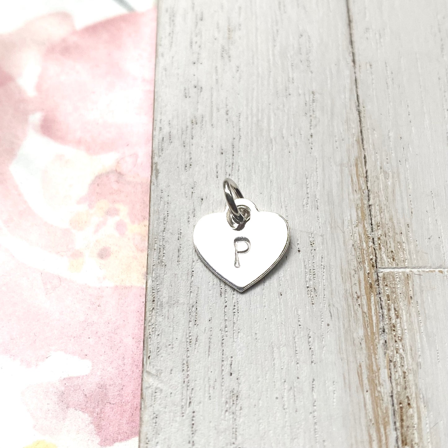 Heart Initial Tag or Charm Sterling Silver Letter Tag