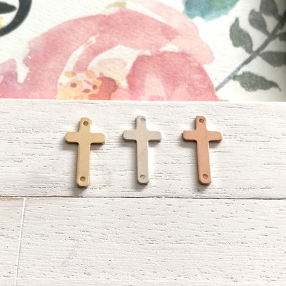 Sideways Cross Charm Link in Silver Gold and Rose Gold Filled