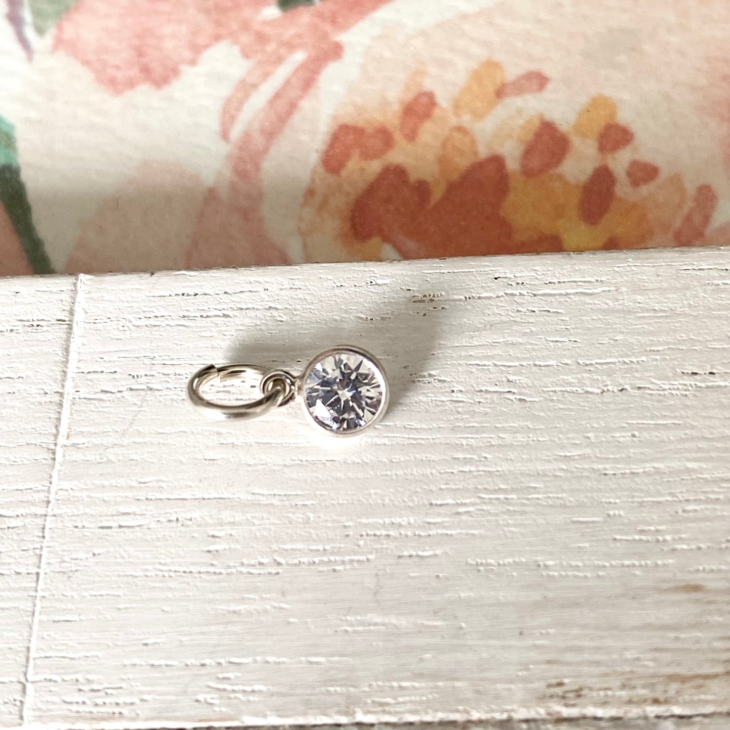 Tiny Clear CZ Drop Charm Sterling Silver or Gold Vermeil