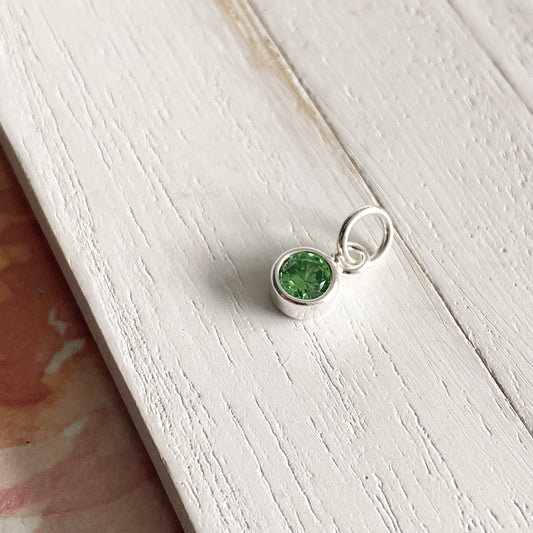 May Birthstone Charm 4mm Emerald CZ Sterling Silver