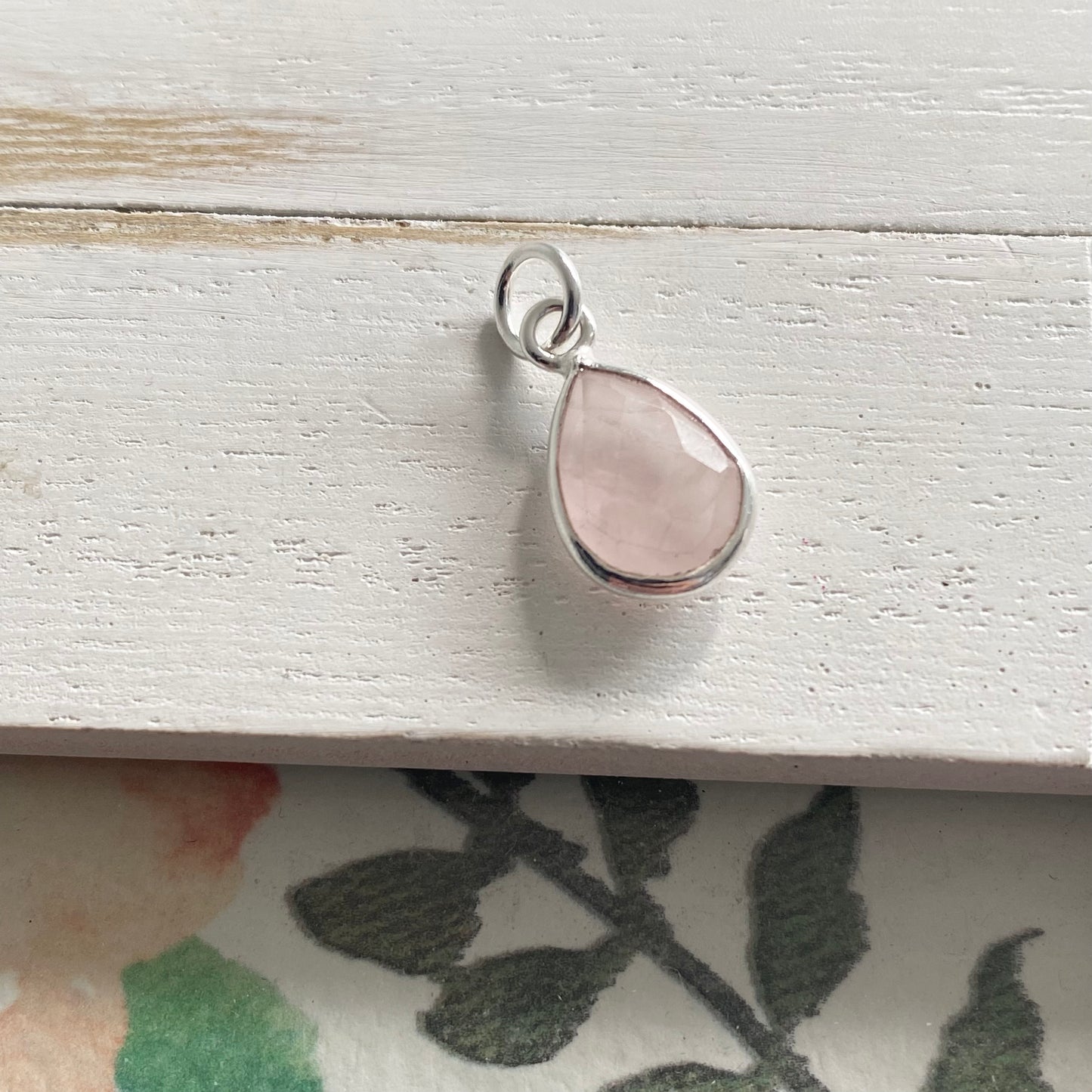 Rose Quartz Charm 10mm Teardrop Sterling Silver (CCH15088S)