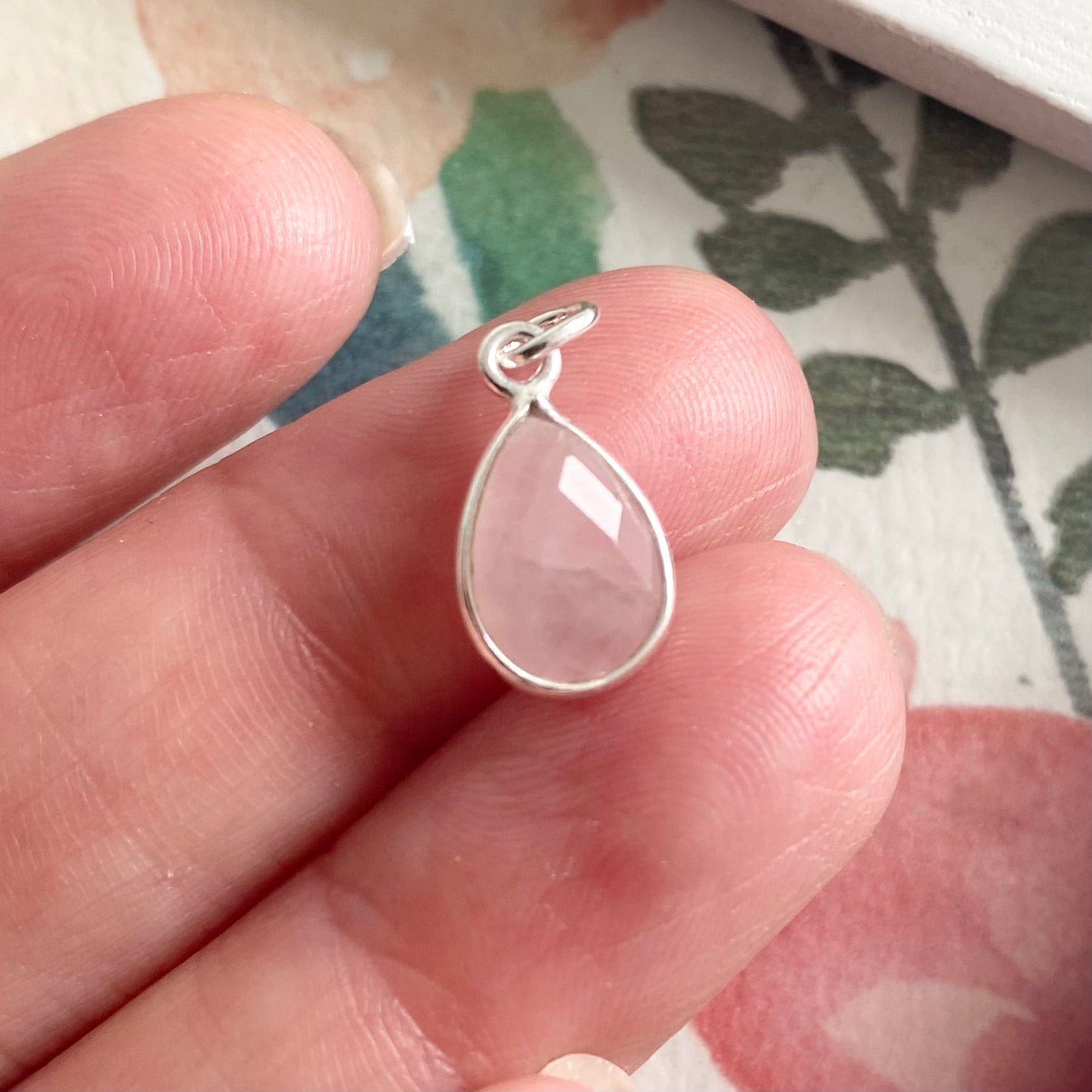 Rose Quartz Charm 10mm Teardrop Sterling Silver (CCH15088S)