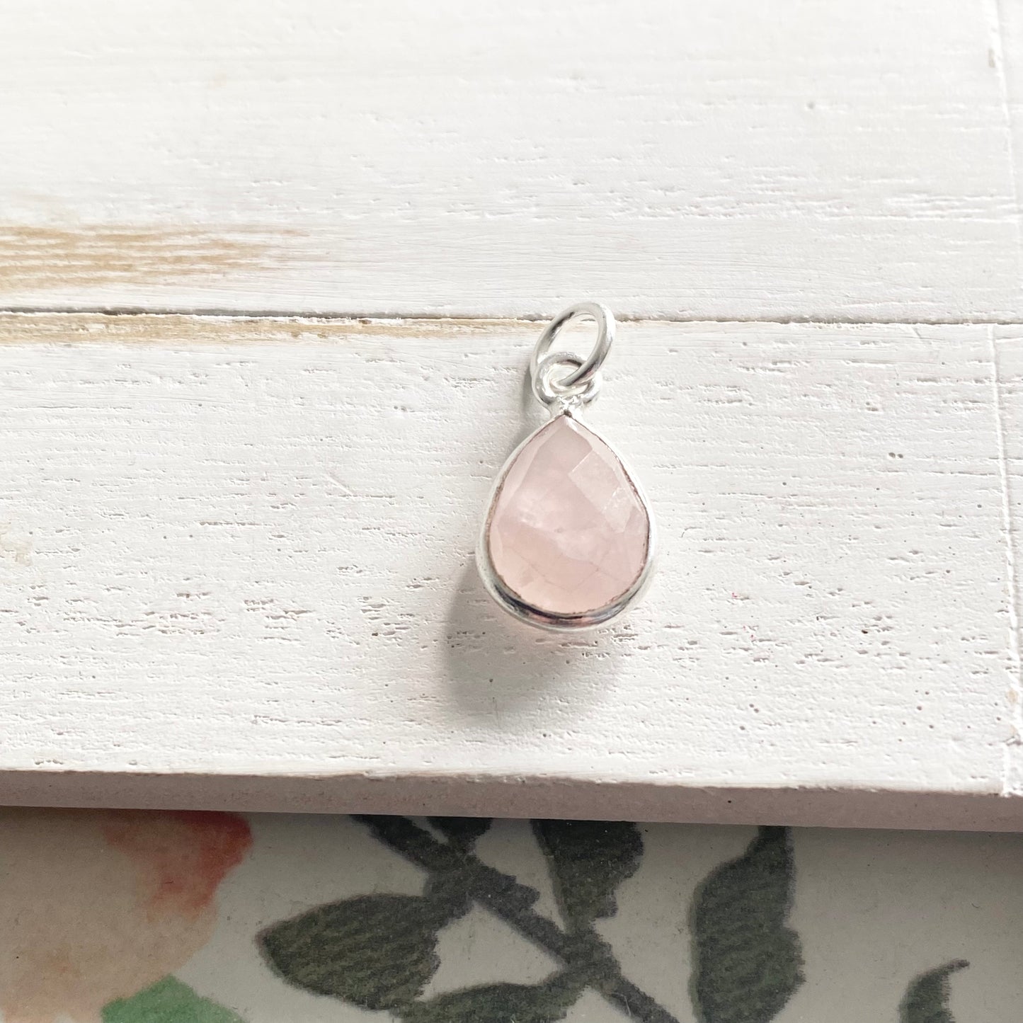 Rose Quartz Charm 10mm Teardrop Sterling Silver (CCH15088S)