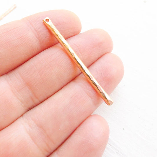 Rose Gold Filled Hammered Pink Bar Stick For Earrings or Necklaces Textured Drop Handmade Jewelry Component