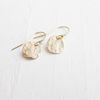 Gold Hammered Disc Earring