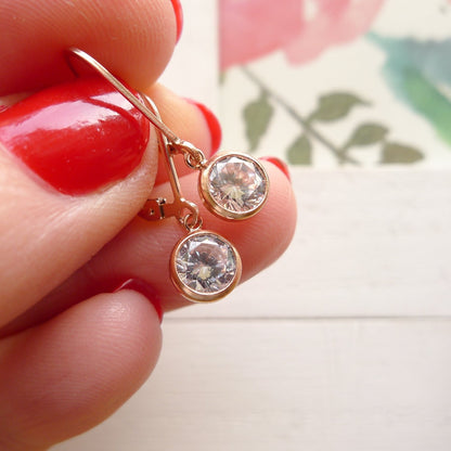 Dainty Rose Gold CZ Leverback Earrings