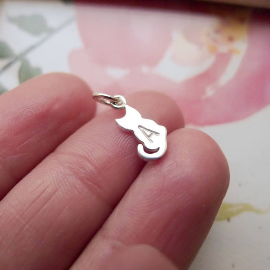 Cat Charm Personalized Letter Tiny Kitty Jewelry Sterling Silver