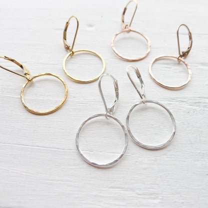 Hammered Gold Hoop Leverback Earrings