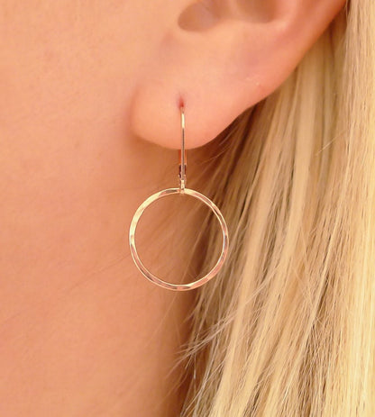 Hammered Gold Hoop Leverback Earrings Dainty