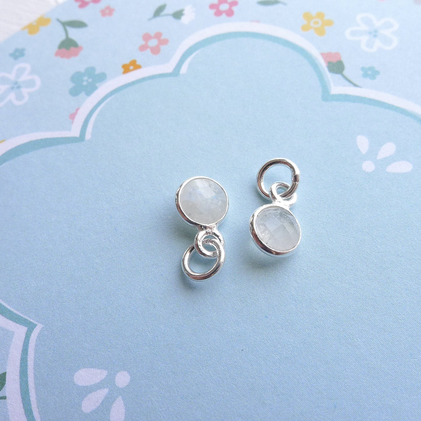 Rainbow Moonstone Charm Sterling Silver or Gold Vermeil