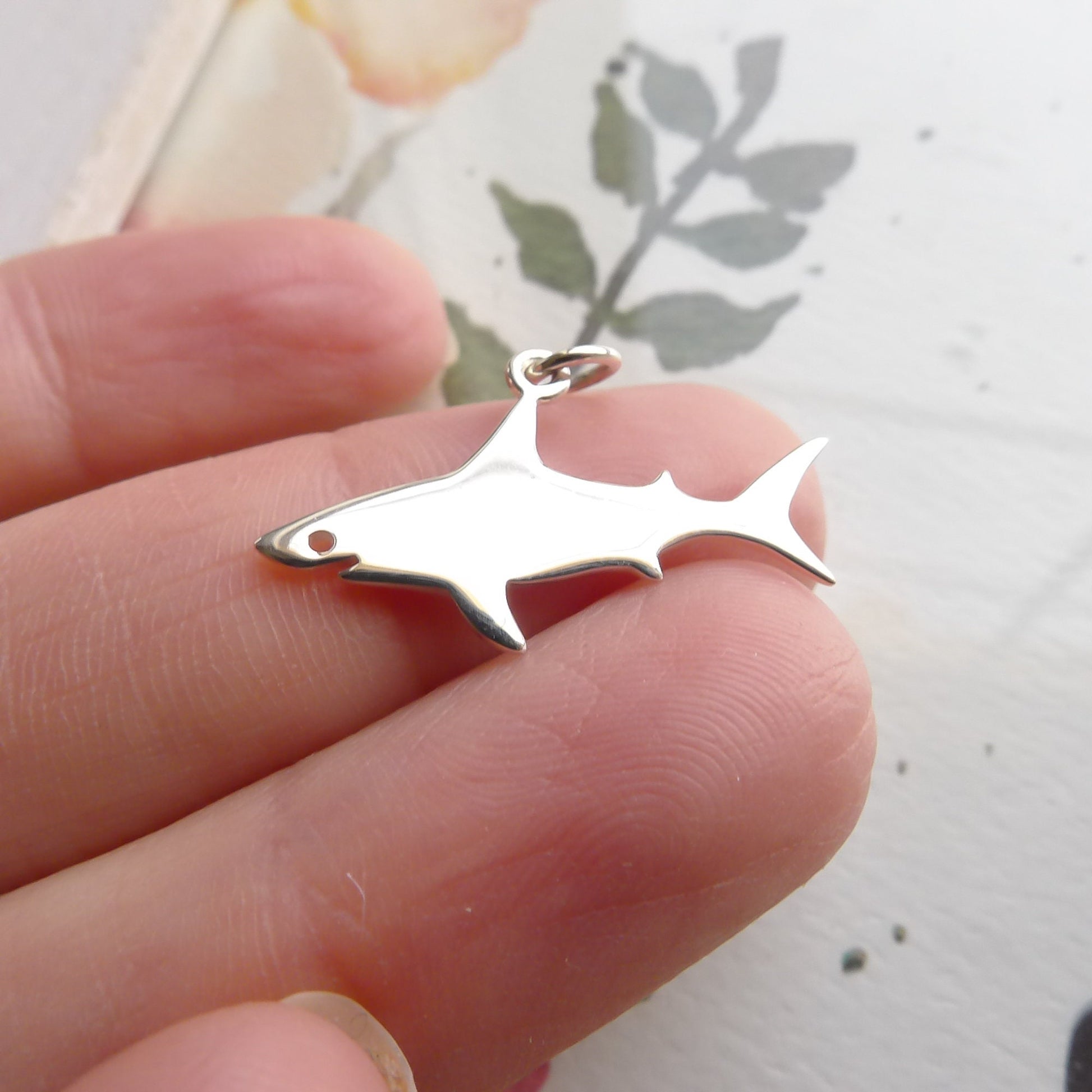 Shark Charm Cute Ocean Beach Pendant Sterling Silver