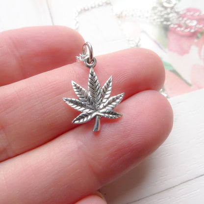 Pot Leaf Necklace Sterling Silver