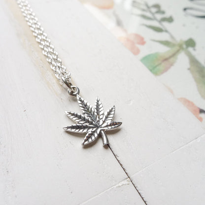 Pot Leaf Necklace Sterling Silver