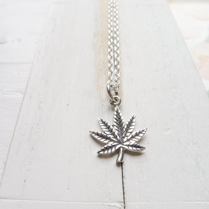 Pot Leaf Necklace Sterling Silver