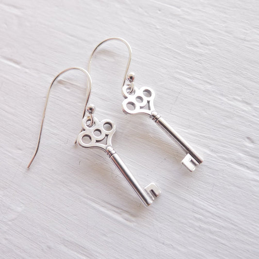 Key Earrings Sterling Silver Skeleton