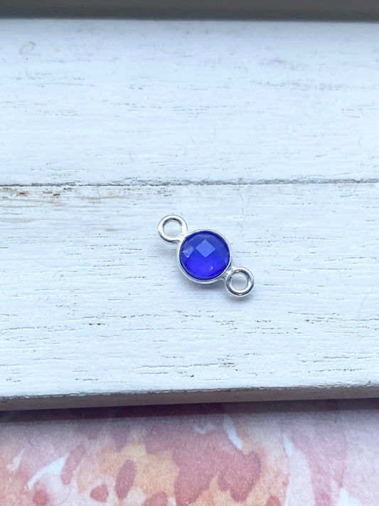 Blue Onyx Link in Sterling Silver 6mm Cobalt Charm Bezel Link Tiny Pendant