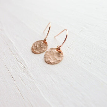 Rose Gold Earrings Round Disc Dangle