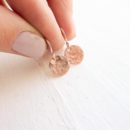 Rose Gold Earrings Round Disc Dangle