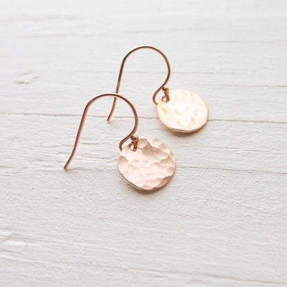 Rose Gold Earrings Round Disc Dangle