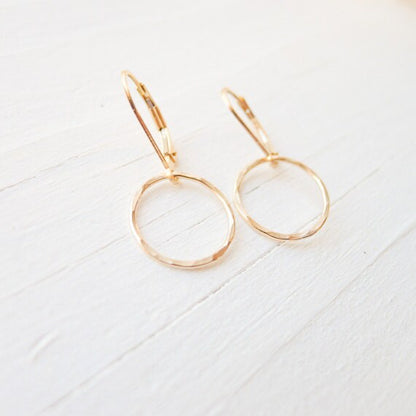 Hammered Gold Hoop Leverback Earrings