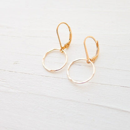 Hammered Gold Hoop Leverback Earrings