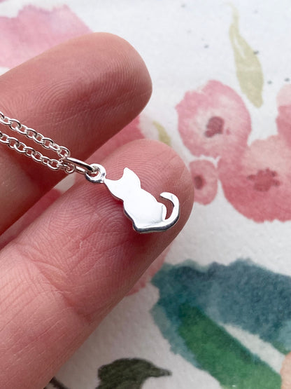 Tiny Cat Necklace Sterling Silver