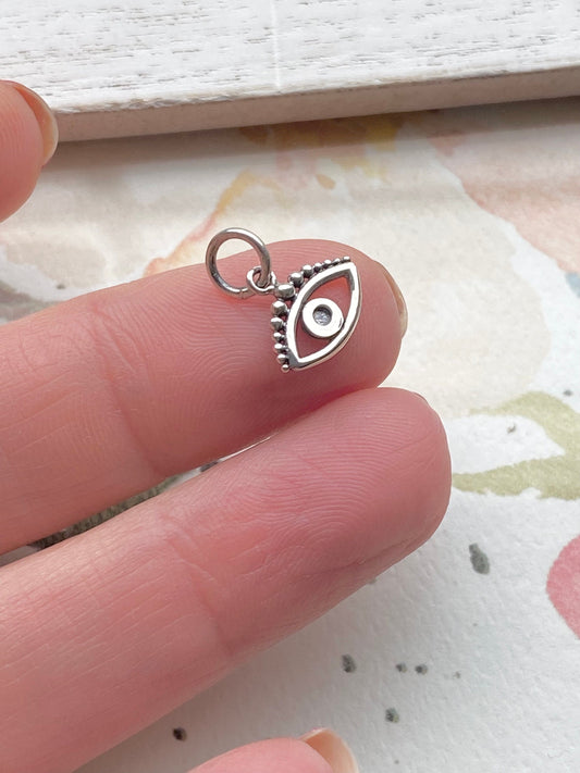 Evil Eye Charm Litte Sterling Silver Spiritual Charm Adorable Protective Jewelry