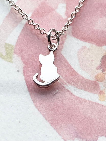 Tiny Cat Necklace Sterling Silver