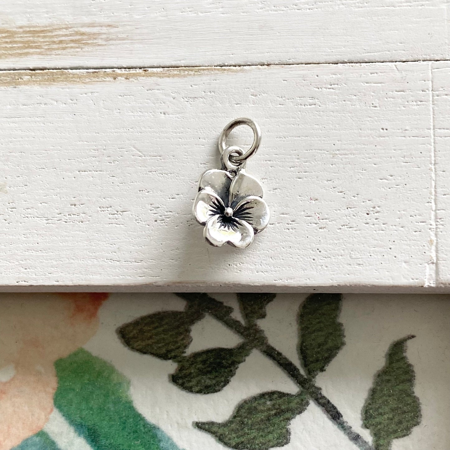 Pansy Charm Sterling Silver  Flower Pendant Spring