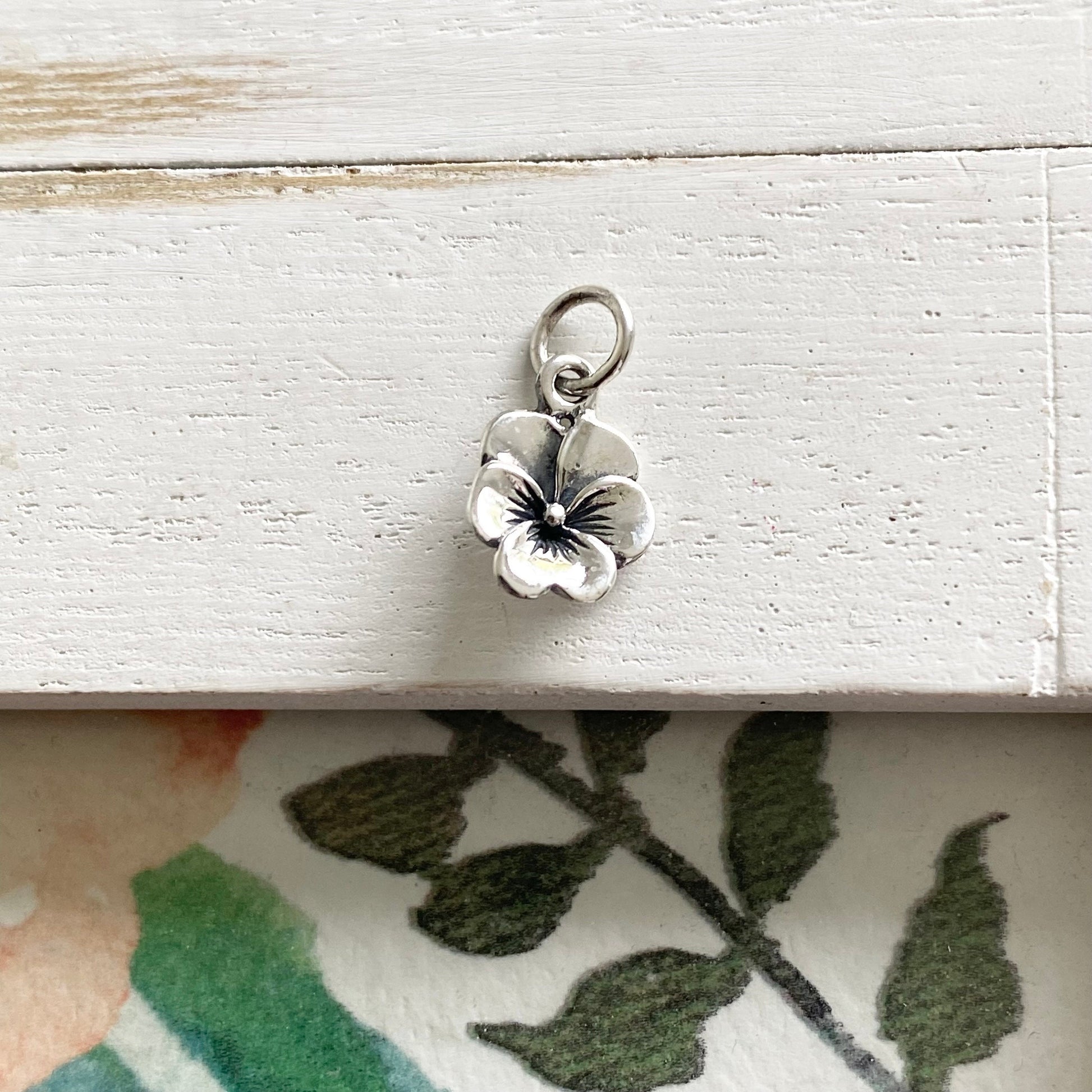 Pansy Charm Sterling Silver  Flower Pendant Spring