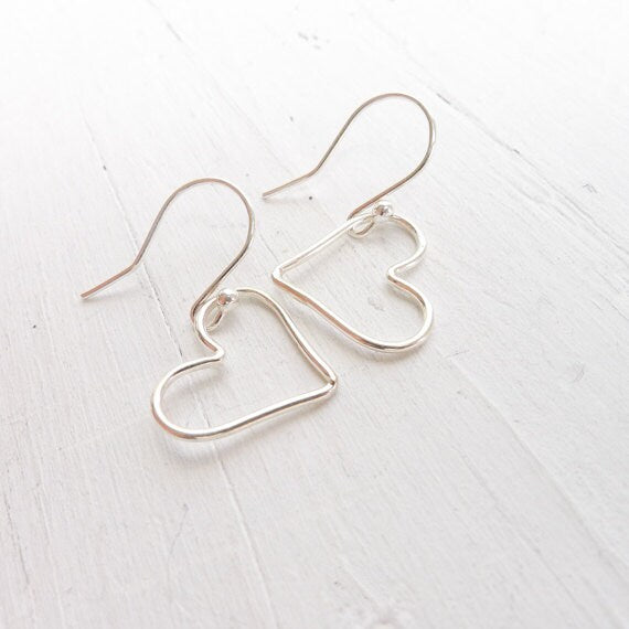 Wire Heart Earrings Sterling Silver Dangle Floating