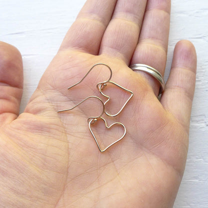 Open Heart Earrings in Sterling, Rose or Gold Filled