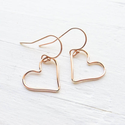 Open Heart Earrings in Sterling, Rose or Gold Filled