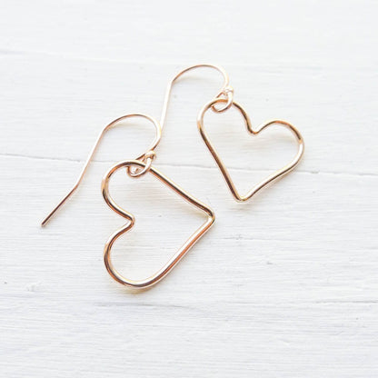 Open Heart Earrings in Sterling, Rose or Gold Filled