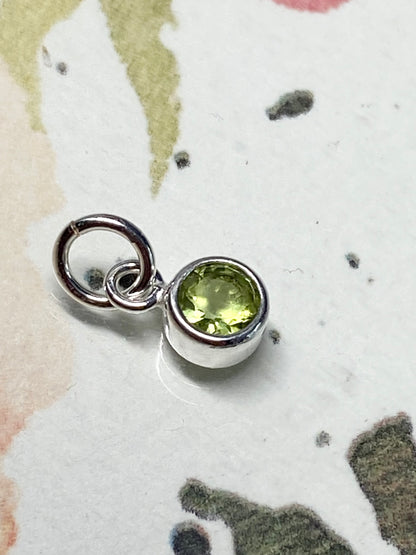 Peridot Charm August Birthstone with Sterling Silver Bezel 4mm Gemstone Pendant