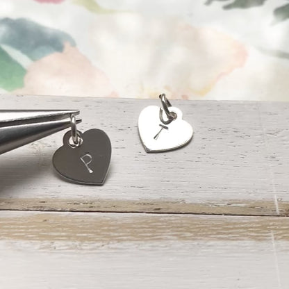 Heart Initial Tag or Charm Sterling Silver Letter Tag