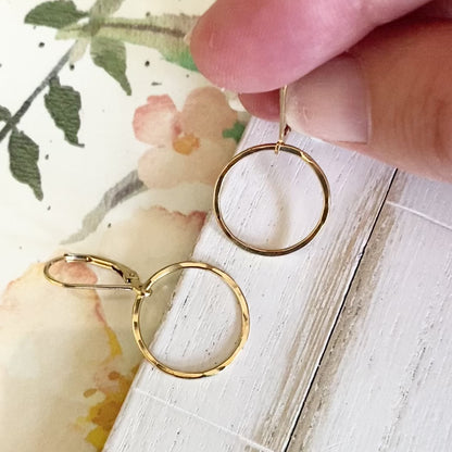 Hammered Gold Hoop Leverback Earrings