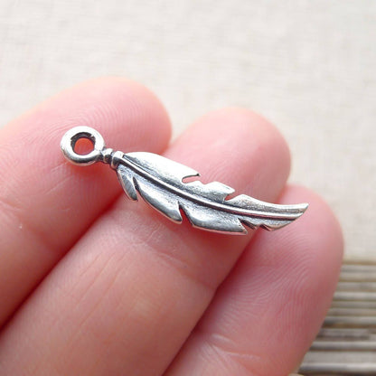 Feather Charm Sterling Silver Pendant Dainty