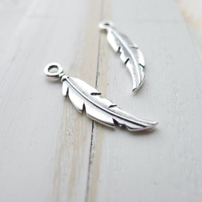 Feather Charm Sterling Silver Pendant Dainty