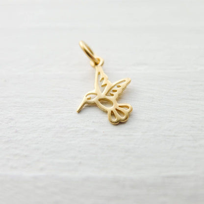 Gold Hummingbird Charm Vermeil Humming Bird Pendant Tiny Adorable Cut Out