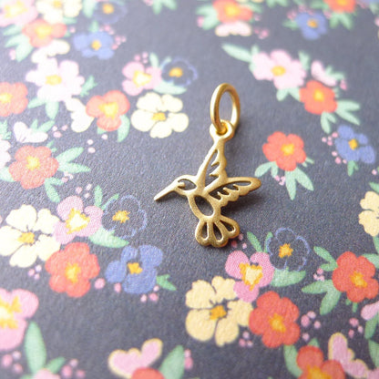 Gold Hummingbird Charm Vermeil Humming Bird Pendant Tiny Adorable Cut Out