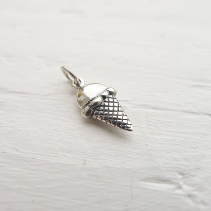 Ice Cream Cone Charm Silver Pendant