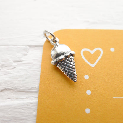 Ice Cream Cone Charm Silver Pendant