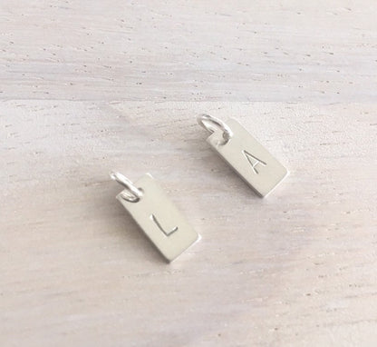 Rectangle Letter Charm Initial Tiny Sterling Silver or Gold Filled